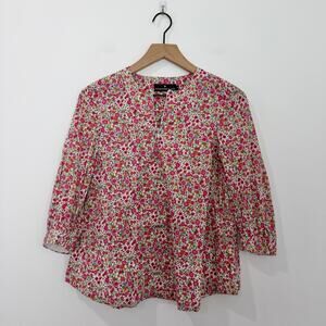 Tuckernuck Pomander Place Kieran Blouse Pink White Floral Cotton Zip Top XS